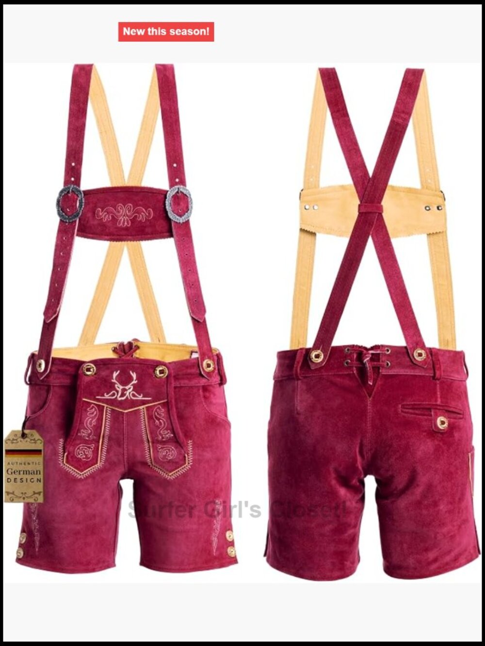 Authentic Suede Lederhosen Women Oktoberfest Costume Adjustable Suspenders